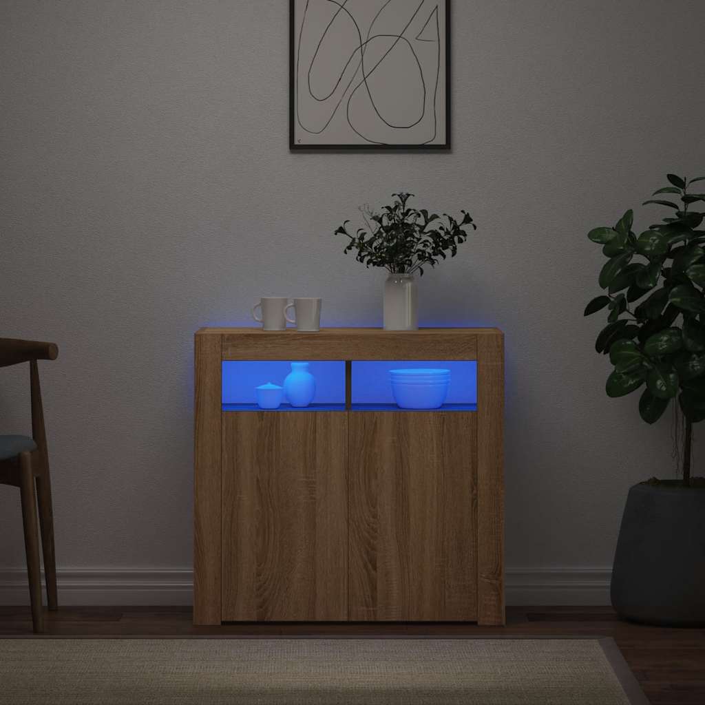 Sideboard mit LED-Leuchten Sonoma-Eiche 80x35x75 cm